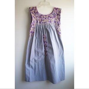 Mi Golondrina Grey Embroidered Flores dress. Size XS.